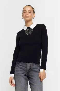 Гибридный топ с бантом River Island, черный