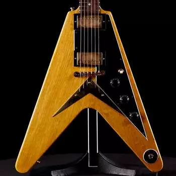 Gibson Custom 1958 Korina Flying V с черной накладкой - натуральный