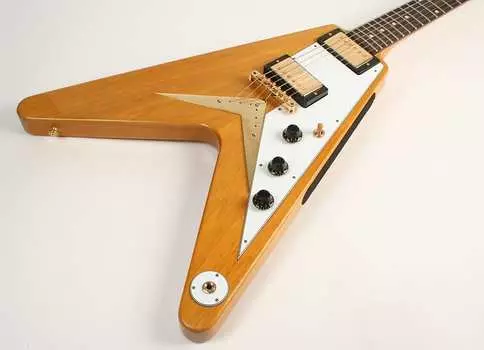 Gibson Custom Shop 1958 Korina Flying V переиздание (белая накладка) 821827 1958 Korina Flying V Reissue (Black Pickguard)