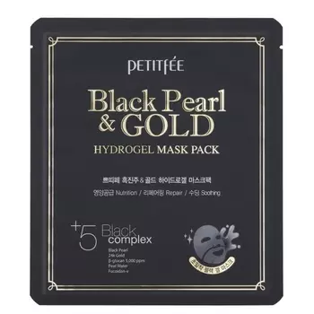 Гидрогелевая маска для лица с золотыми и черными жемчужинами black pearl & gold hydrogel mask Petitfee, количество 1 шт.