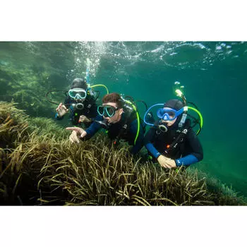 Гидрокостюм для дайвинга SCD 100 неопреновый 5 мм детский серый/синий SUBEA, темно-серый/синий