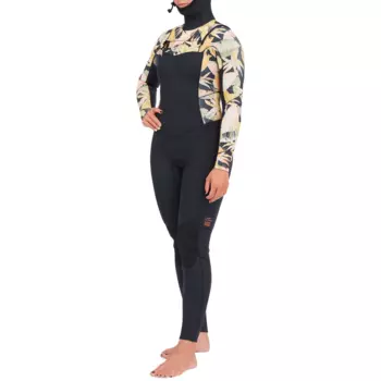 Гидрокостюм с капюшоном и молнией на груди Billabong 4/3 Salty Dayz женский, черный/принт джунгли