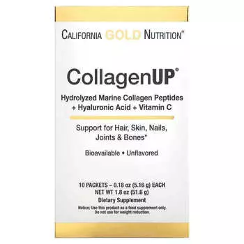 Гидролизованный коллаген с гиалуроновой кислотой и витамином С California Gold Nutrition, 10 пакетиков
