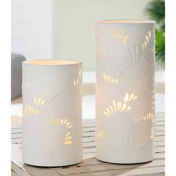 ГИЛЬДЕ Лампа-цилиндр с листвой - белый - В. 28см x Ш. 12см Gilde