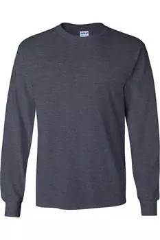 Gildan Мужская однотонная футболка с круглым вырезом и длинными рукавами из ультрахлопка, цвет dark heather