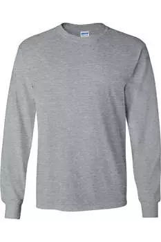 Gildan Мужская однотонная футболка с круглым вырезом и длинными рукавами из ультрахлопка, цвет sport grey