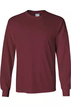 Gildan Мужская однотонная футболка с круглым вырезом и длинными рукавами из ультрахлопка, бордовый