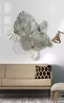 GILDE Настенный декор "Настенный рельеф 3D листья" 65х75х8 см, золотой/зеленый