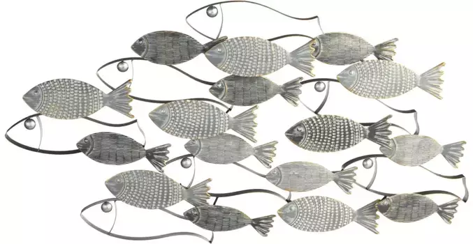 GILDE Настенный декор "Настенный рельеф Pesce серый/черный/золотой", морской, металл 90х48х6 см, серый/черный