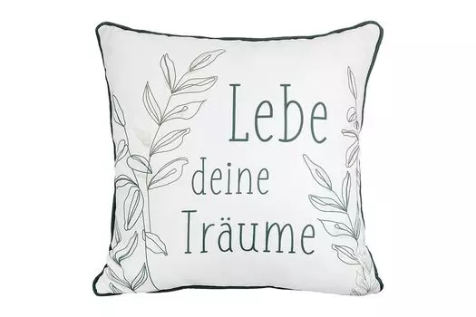 GILDE Подушка, квадратная, «Живи своей мечтой», мотив листьев, надпись, полиэстер, кремовый, зеленый, , Ш. 45 см, В. 45 см 47462