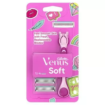 Gillette Бритва Venus soft 1'S+Лезвия 4'S , Pink