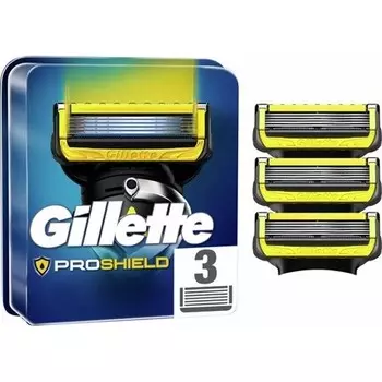 Gillette Лезвия для мужской бритвы Proshield с 5 антифрикционными лезвиями, 3 сменными кассетами