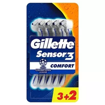 Gillette Одноразовые лезвия Sensor3 Comfort для мужчин, 5 шт., серебристые