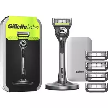Gillettelabs с отшелушивающим стержнем от Gillette — 1 ручка — 5 лезвий для бритвы — магнитный держатель — дорожный футляр