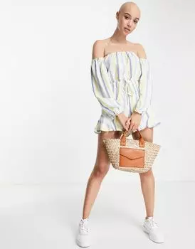 Gilli – Короткий комбинезон на одно плечо в синюю полоску с рюшами по низу