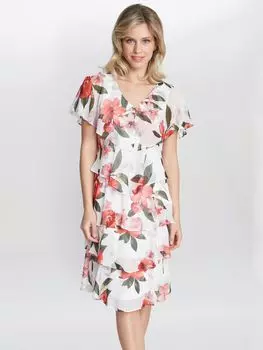 Gina Bacconi Andie Многоуровневое платье с цветочным принтом, цвет слоновой кости/разноцветный