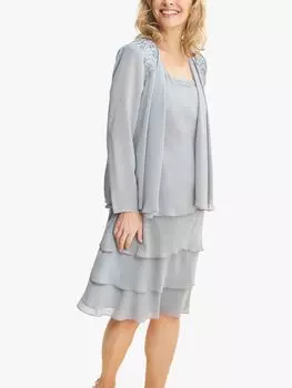 Gina Bacconi Camira Кружевное платье-жакет с бусинами на плечах, Бетон