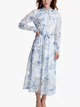 Gina Bacconi Платье миди с длинными рукавами и цветочным принтом Kiara, синее