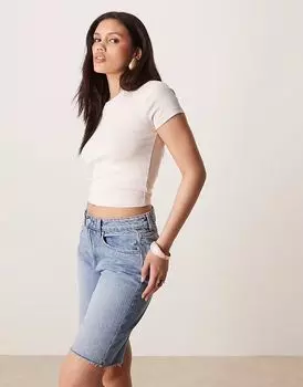 Gina Tricot - джинсовые шорты-бермуды в стираном средне-голубом цвете