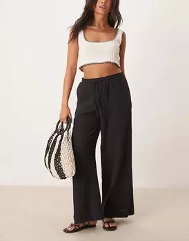 Gina Tricot - Элегантные черные брюки широкого кроя со складками спереди