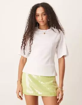 Gina Tricot облегающий топ с короткими рукавами и круглым вырезом белого цвета