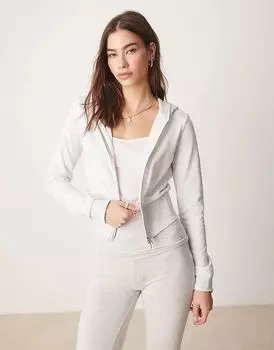 Gina Tricot – Светло-серая пестрая толстовка с капюшоном на молнии