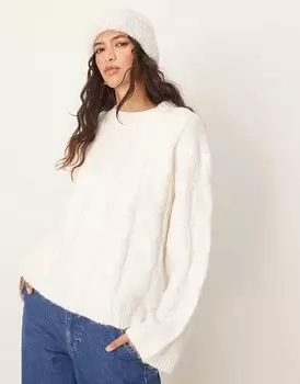 Gina Tricot свитер крупной вязки с косами кремового цвета