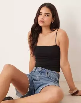 Gina Tricot трикотажный топ с бретельками черного цвета