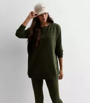 Gini London Хаки - свободный топ из хлопка с начесом и круглым вырезом цвета хаки Gini London, хаки