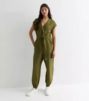 Gini London Оливковый комбинезон с завязкой на талии Gini London, оливковый