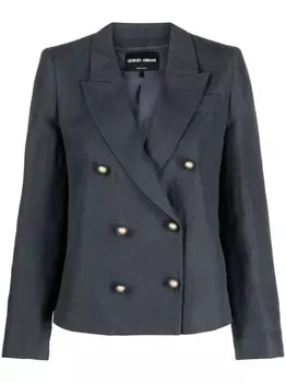Giorgio Armani двубортный блейзер из смесового шелка, серый