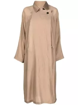 Giorgio Armani двубортный тренч с драпировкой, нейтральный цвет