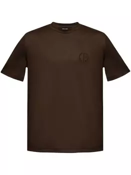 Giorgio Armani футболка с вышитым логотипом, коричневый