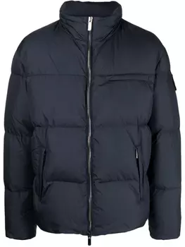 Giorgio Armani logo-patch sleeve padded jacket, синий