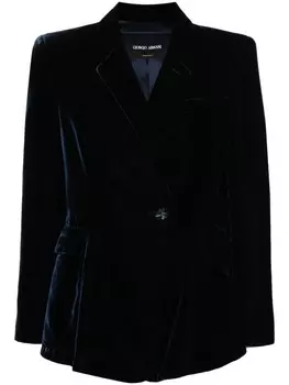 Giorgio Armani однобортный бархатный блейзер, синий