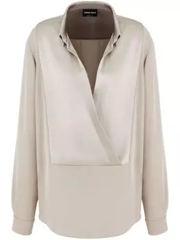 Giorgio Armani шелковая блузка с длинными рукавами и драпировкой, нейтральный цвет