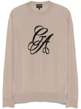 Giorgio Armani свитер с вышитым логотипом, коричневый