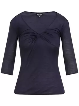 Giorgio Armani топ с v-образным вырезом и сборками, синий