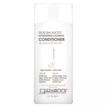 Giovanni, 50:50 Balanced, увлажняющий и успокаивающий кондиционер, для нормальных и сухих волос, 60 мл (2 жидк. унции)