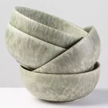 Gipfelstck Миска для хлопьев "Mos'n'Stein", 4 предмета, керамогранит, скандинавский стиль, реактивная глазурь, каждое изделие уникально 15 см, зеленый