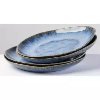 Gipfelstck тарелки «Wilde Schlucht», (набор, 4 шт.), стиль Сканди, блестящая реактивная глазурь, каждое изделие уникально, синий/белый