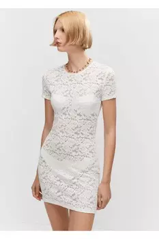 Гипюровое мини-платье Mango, белый