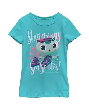 Girl's DreamWorks: Детская футболка Gabby's Dollhouse MerCat с мерцающей морской чешуей NBC Universal
