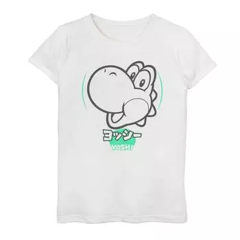 Girls 7-16 Nintendo Yoshi Kanji Logo Tee Licensed Character, белый