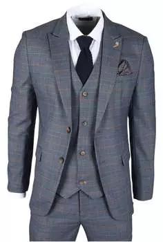Gisborne - Костюм-тройка в клетку James Darby, темно-синий