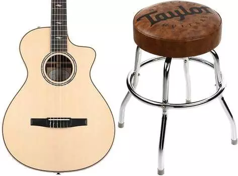 Гитара Taylor 812ce-N Grand Concert с нейлоновыми струнами, натуральный комплект, барный стул с логотипом Taylor Brown, 24 дюйма C801001303800077000=1 1510=1