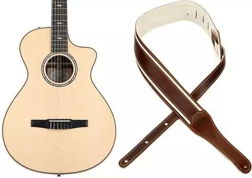 Гитара Taylor 812ce-N Grand Concert с нейлоновыми струнами — натуральный комплект с гитарным ремнем Taylor Element 2,5 дюйма — коричневый/кремовый C801001303800077000=1 4113-25=1