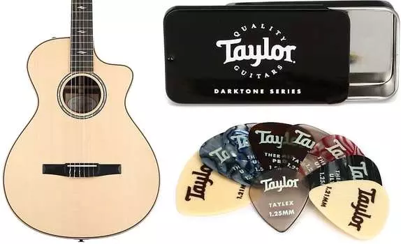 Гитара Taylor 812ce-N Grand Concert с нейлоновыми струнами — натуральный комплект с медиаторами серии Taylor DarkTone C801001303800077000=1 2600=1