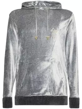 Giuseppe Zanotti бархатное худи с вышитым логотипом, серый