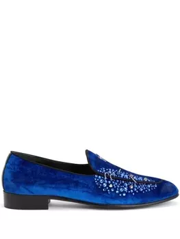 Giuseppe Zanotti бархатные лоферы со стразами, синий